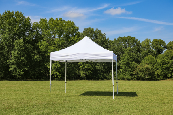 White Vendor Tent with Trees Outdoors